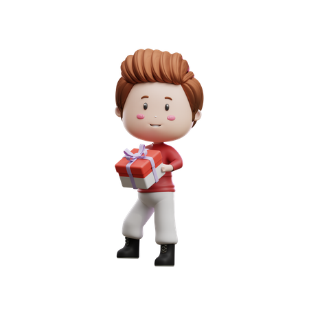 Boy Holding Gift Box  3D Icon