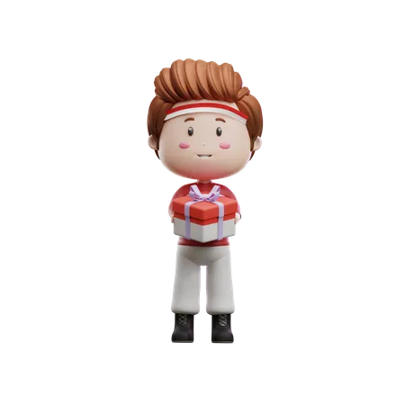 Boy Holding Gift Box  3D Illustration