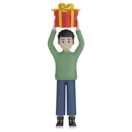 Boy holding gift box  3D Illustration