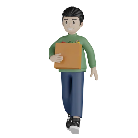 Boy holding grocery bag  3D Illustration