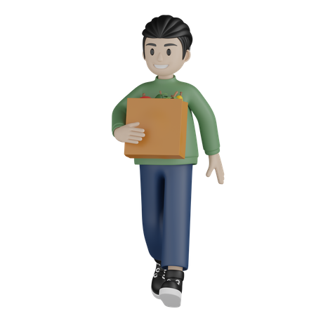 Boy holding grocery bag  3D Illustration
