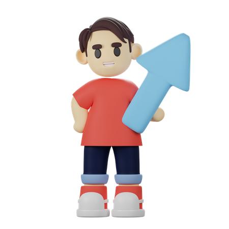 Boy holding growth sign  3D Illustration