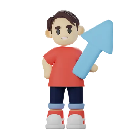 Boy holding growth sign 3D Illustration