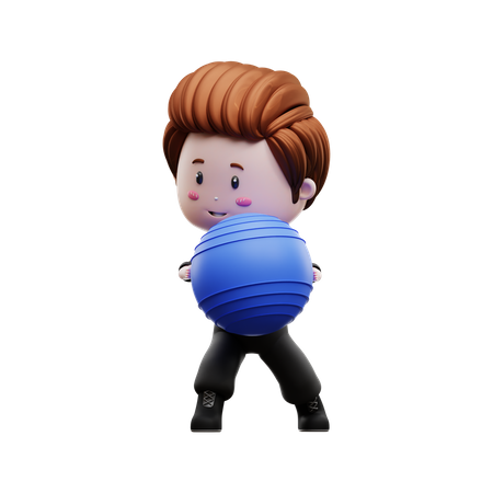 Boy Holding Gym Ball  3D Illustration