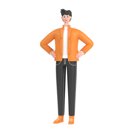 Boy holding hands on waist pose  3D Illustration