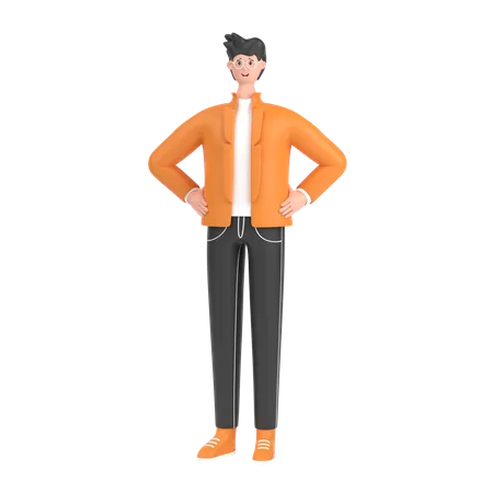 Boy holding hands on waist pose  3D Illustration