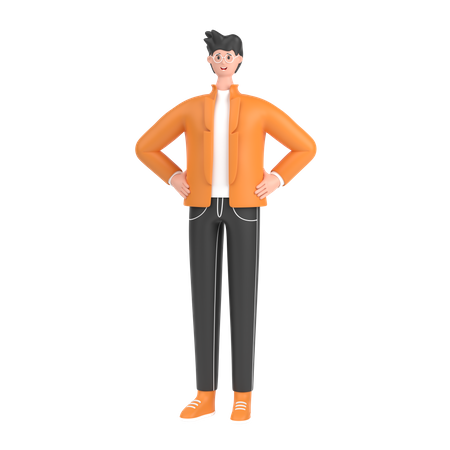Boy holding hands on waist pose 3D Illustration