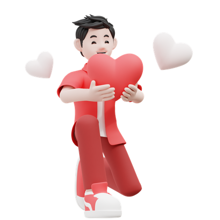 Boy Holding Heart  3D Illustration