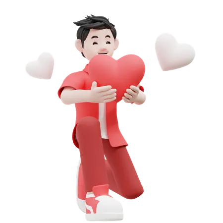 Boy Holding Heart  3D Illustration