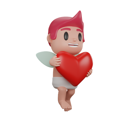 Boy holding heart 3D Illustration