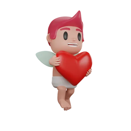 Boy holding heart  3D Illustration