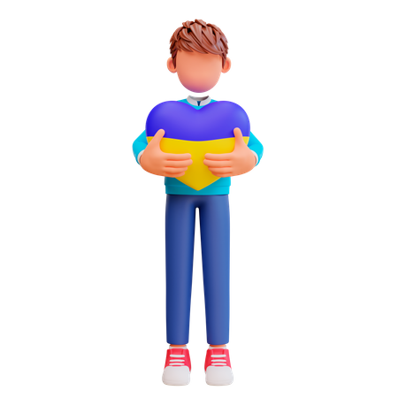 Boy holding heart shaped balloon with Ukraine flag color  3D Icon