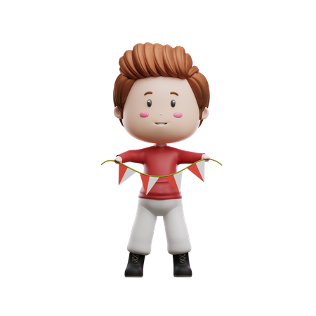 Boy Holding Indonesian Flag  3D Icon