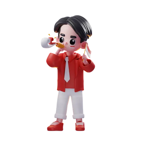 Boy Holding indonesian Flag  3D Illustration