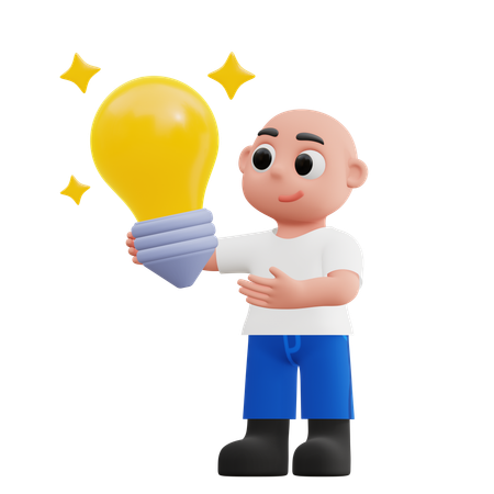 Boy Holding Lightbulb  3D Illustration