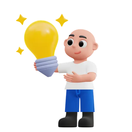 Boy Holding Lightbulb  3D Illustration