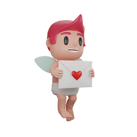 Boy holding love letter 3D Illustration