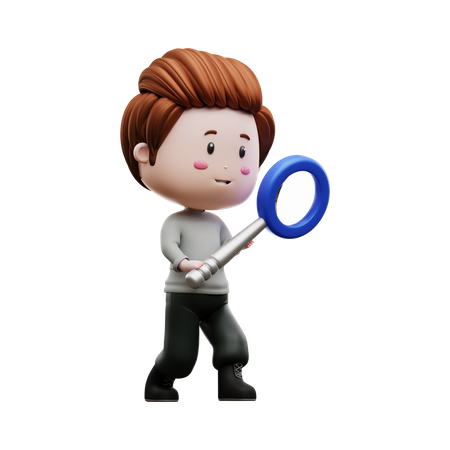 Boy holding magnifying glass  3D Illustration