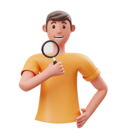 Boy holding Magnifying Glass  3D Illustration