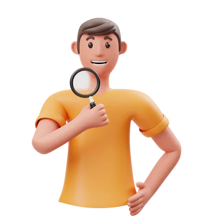 Boy holding Magnifying Glass  3D Illustration