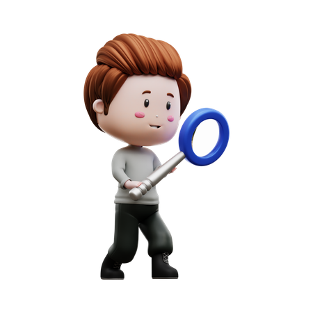 Boy holding magnifying glass 3D Illustration