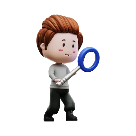 Boy holding magnifying glass  3D Illustration