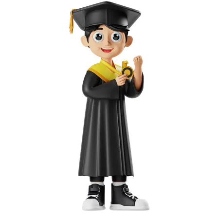 Boy Holding Medal  3D Illustration