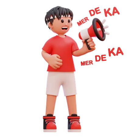 Boy Holding Megaphone  3D Illustration