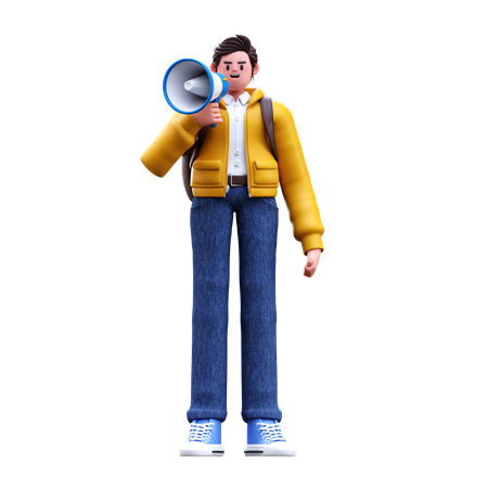 Boy holding megaphone  3D Illustration