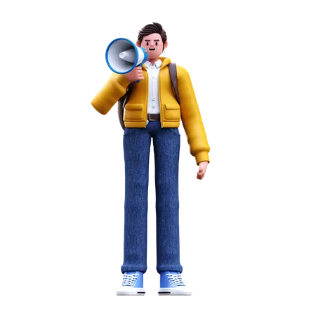 Boy holding megaphone  3D Illustration