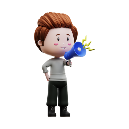 Boy holding megaphone 3D Illustration