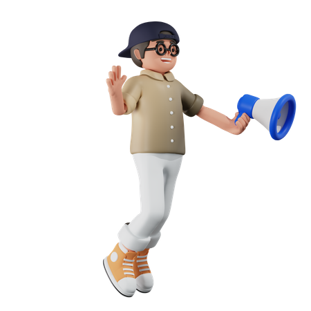 Boy Holding Megaphone  3D Illustration