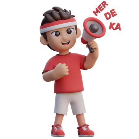 Boy Holding Megaphone  3D Illustration