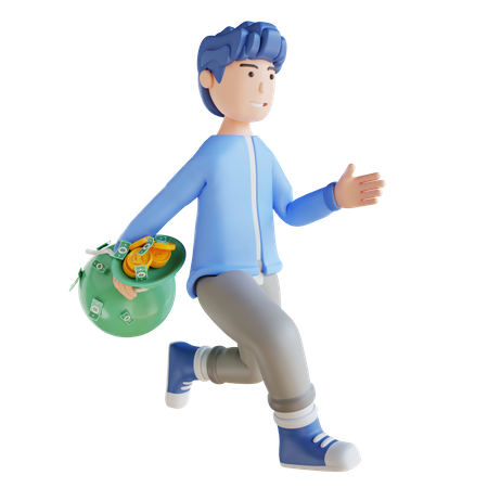 Boy holding money bag  3D Icon