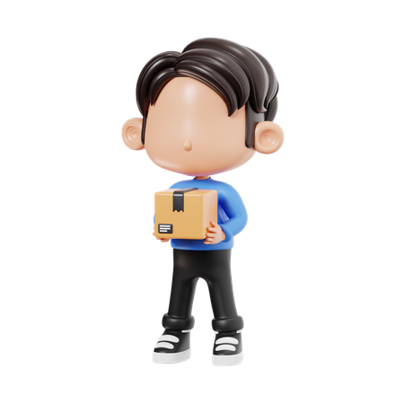 Boy Holding Package  3D Icon