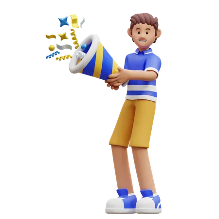 Boy Holding Paper Confetti  3D Illustration