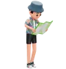 Boy holding paper map and looking map