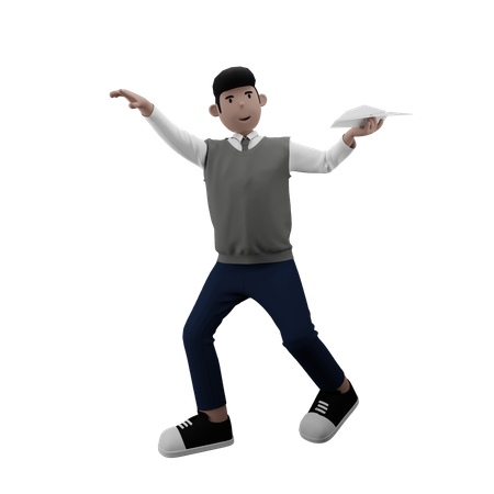 Boy holding Paper plane  3D Icon