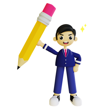Boy holding pencil  3D Icon