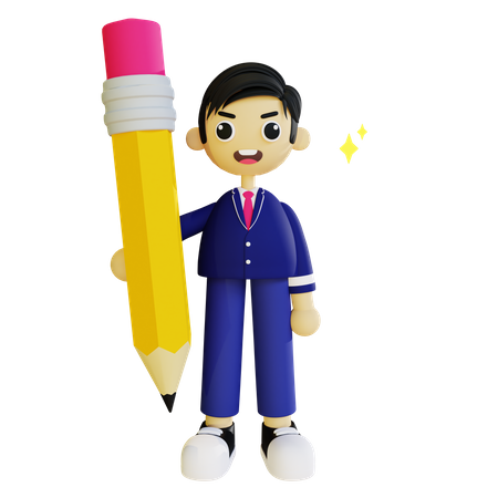 Boy holding pencil 3D Illustration