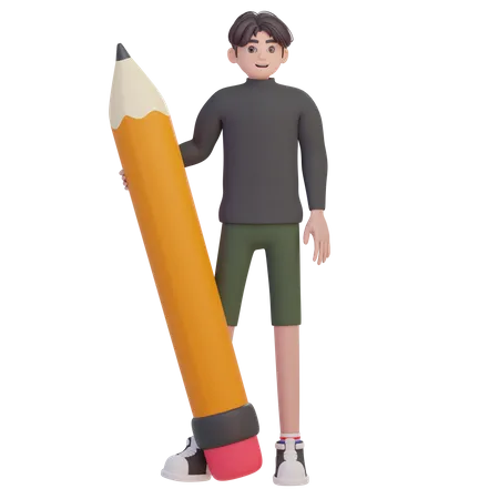 Boy holding pencil  3D Illustration