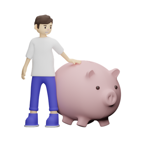 Boy holding Piggy Bank  3D Illustration