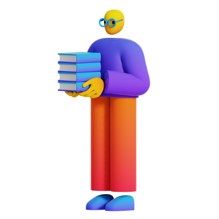 Boy holding pile of books  3D Illustration