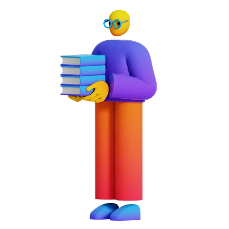 Boy holding pile of books  3D Illustration