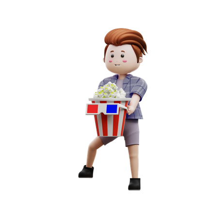 Boy Holding Popcorn Box  3D Illustration