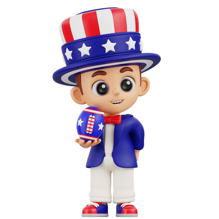 Boy Holding Rugby Ball  3D Illustration