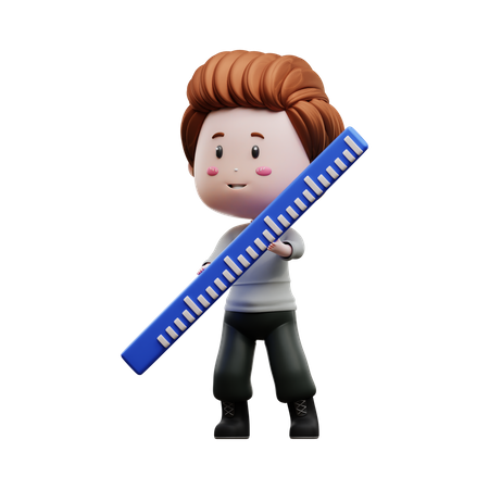 Boy holding ruler  3D Illustration