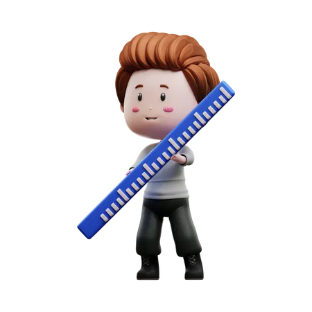 Boy holding ruler  3D Illustration