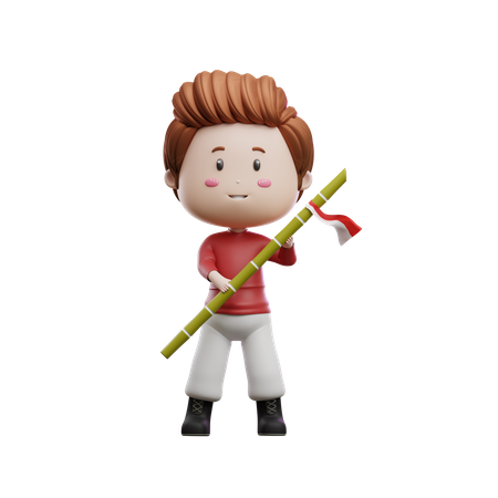 Boy Holding Sharpened Bamboo  3D Icon