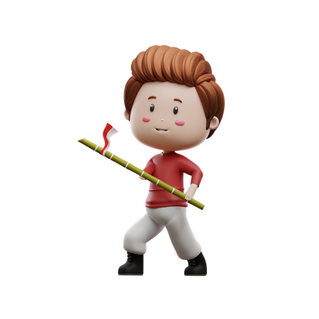Boy Holding Sharpened Bamboo  3D Icon